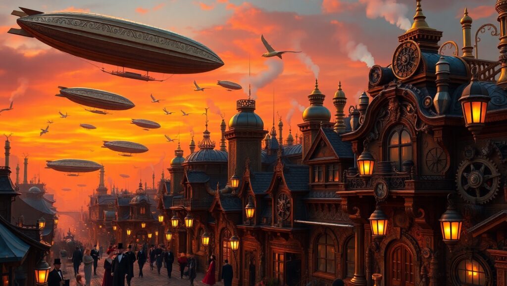 Dusk in a Steampunk City kTc – free AI stock image