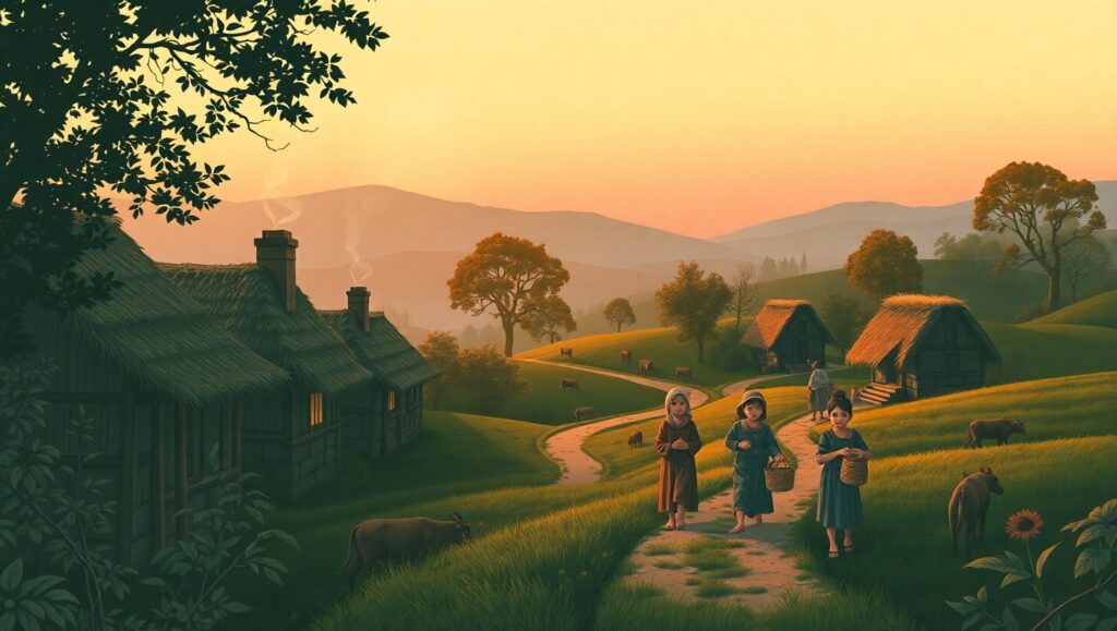 Dusk in a Tranquil Village – free AI stock image