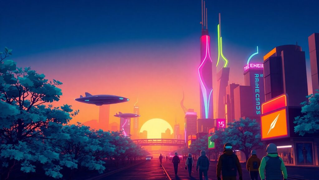 Dusk in a Voxel Cityscape – free AI stock image