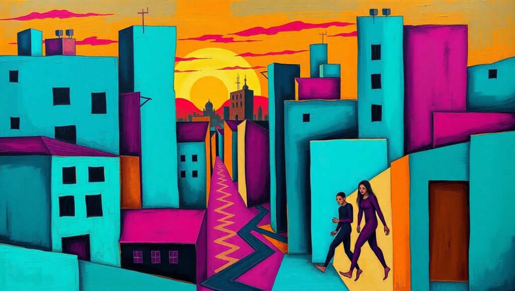 Dusk in Fragmented Cityscape – free AI stock image