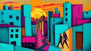 Dusk in Fragmented Cityscape – free AI stock image