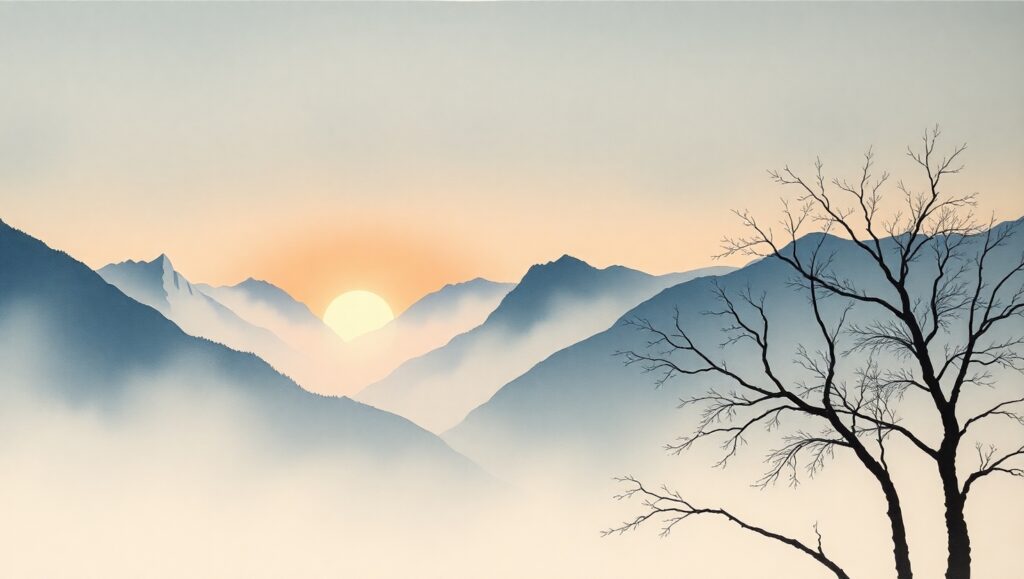 Dusk in Misty Mountain Valleys – free AI stock image