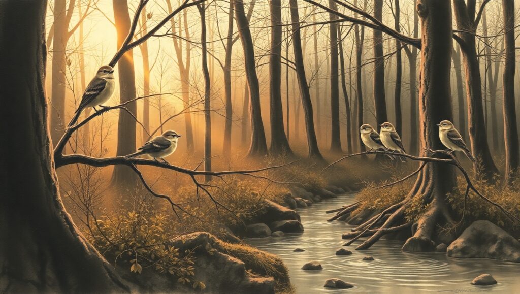 Dusk in the Enchanted Forest GRe – free AI stock image