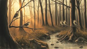 Dusk in the Enchanted Forest GRe – free AI stock image