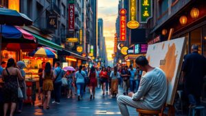 Dusk Moments in Urban Life – free AI stock image