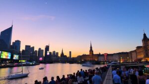 Dusk Over Cityscape Reflections – free AI stock image