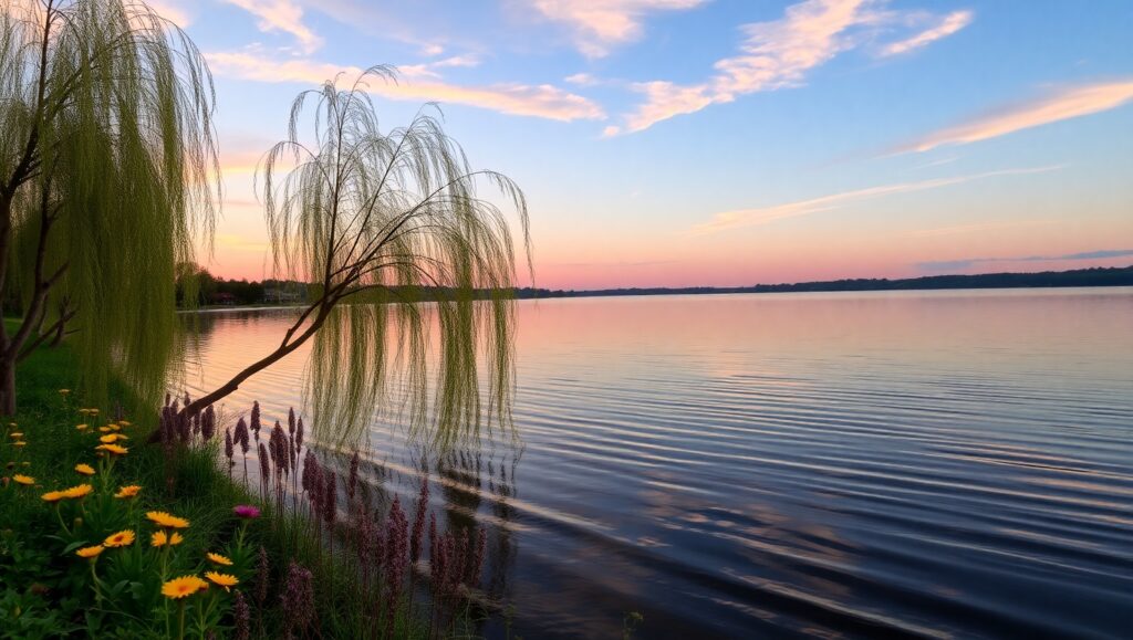 Dusk Reflections by the Lakeside kP6 – free AI stock image