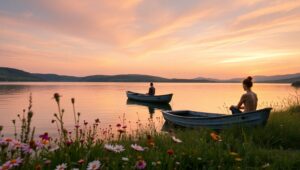 Dusk Reflections by the Lakeside mz1 – free AI stock image