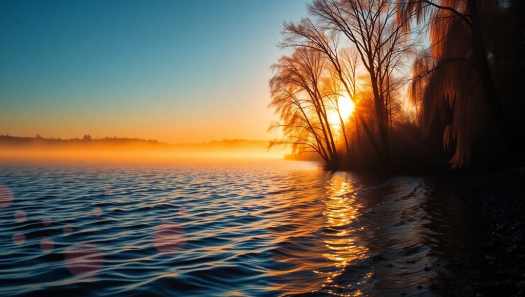 Dusk Reflections by the Lakeside S9c – free AI stock image