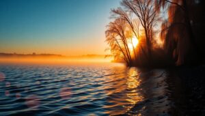 Dusk Reflections by the Lakeside S9c – free AI stock image