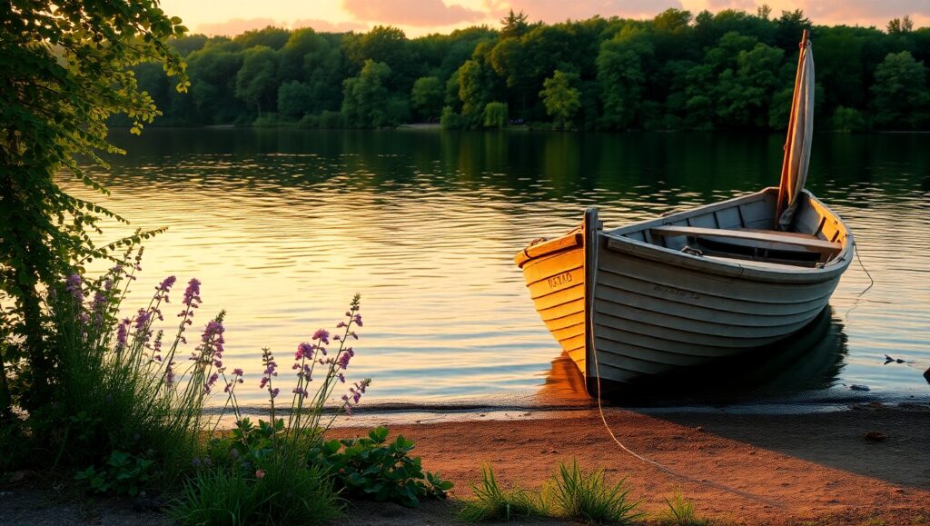 Dusk Reflections by the Lakeside SQb – free AI stock image