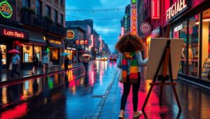 Dusk Reflections in Urban Life – free AI stock image