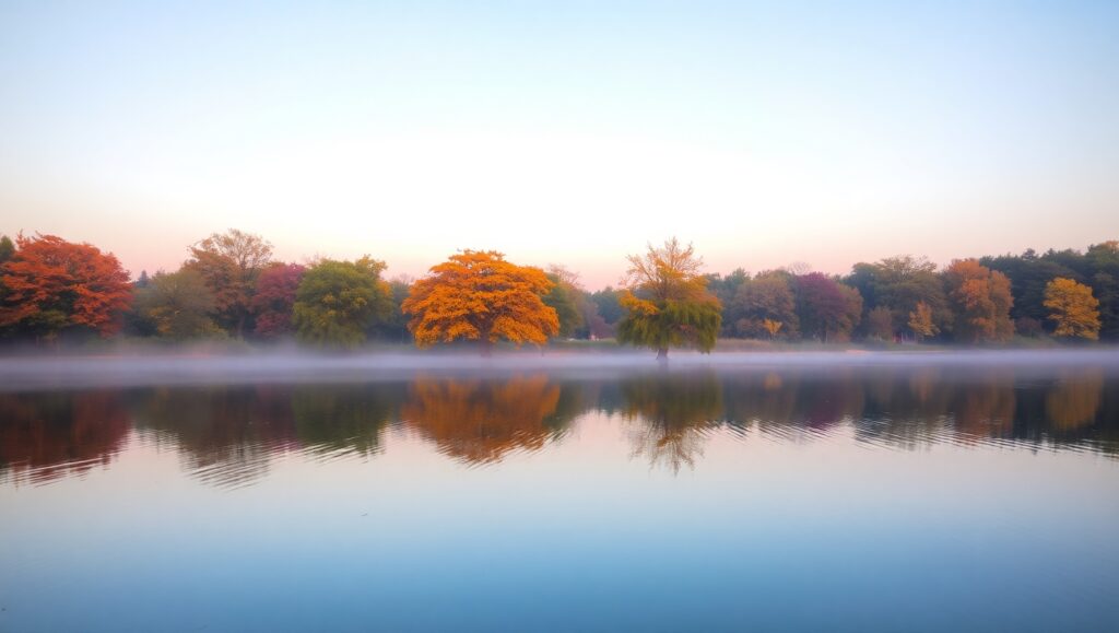 Dusk Reflections on Tranquil Waters – free AI stock image