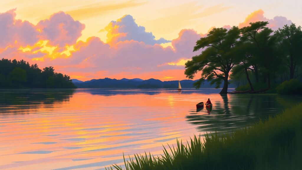 Dusk Serenity by the Lakeside – free AI stock image