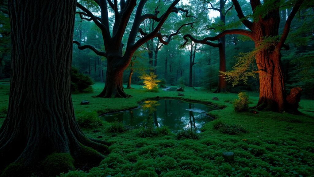 Dusk Serenity in a Forest Clearing – free AI stock image