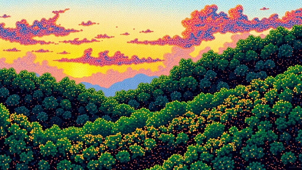 Dusk Serenity in Pointillism – free AI stock image