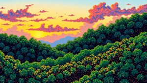 Dusk Serenity in Pointillism – free AI stock image