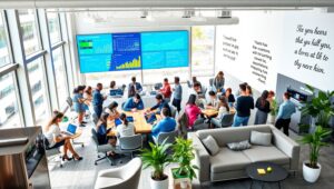 Dynamic Corporate Office Collaboration – free AI stock image