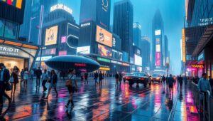 Dynamic Cyberpunk City in Motion – free AI stock image