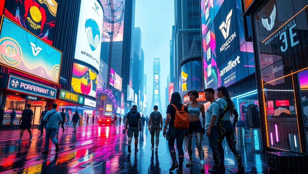 Dystopian Marketplace of Cybernetic Life – free AI stock image