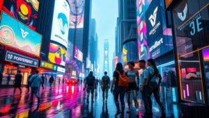 Dystopian Marketplace of Cybernetic Life – free AI stock image