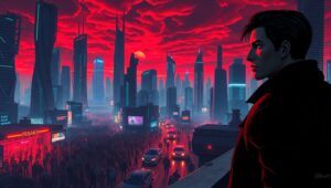 Dystopian Rooftop Vigil – free AI stock image