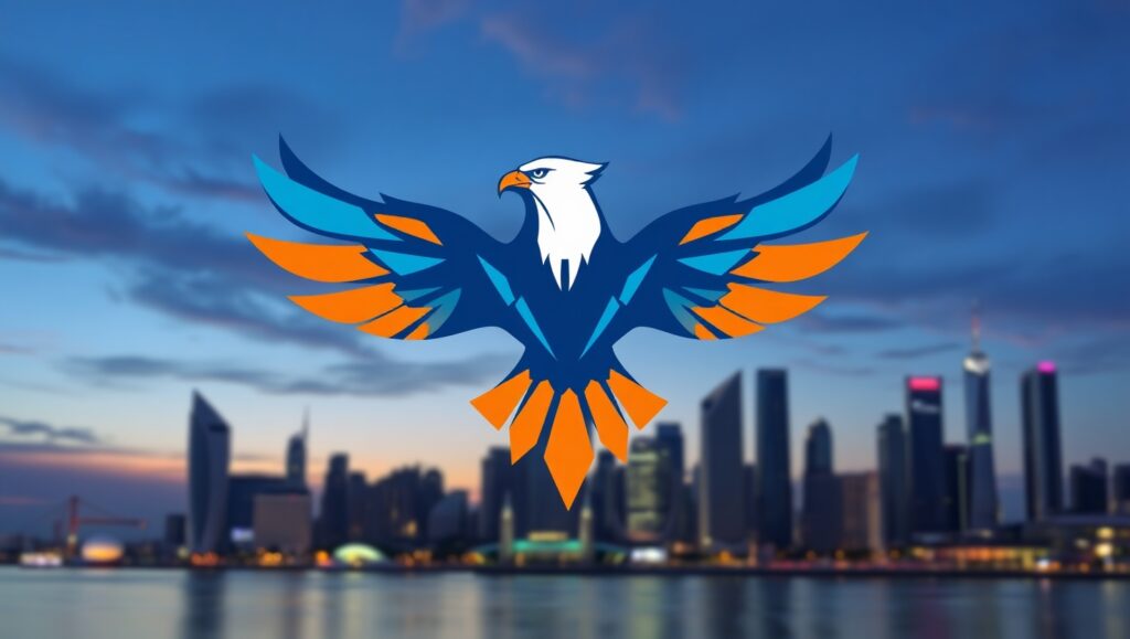 Eagle Soaring Above City Skyline – free AI stock image