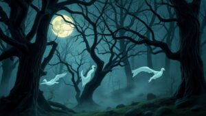 Eerie Ghosts in a Haunted Forest – free AI stock image