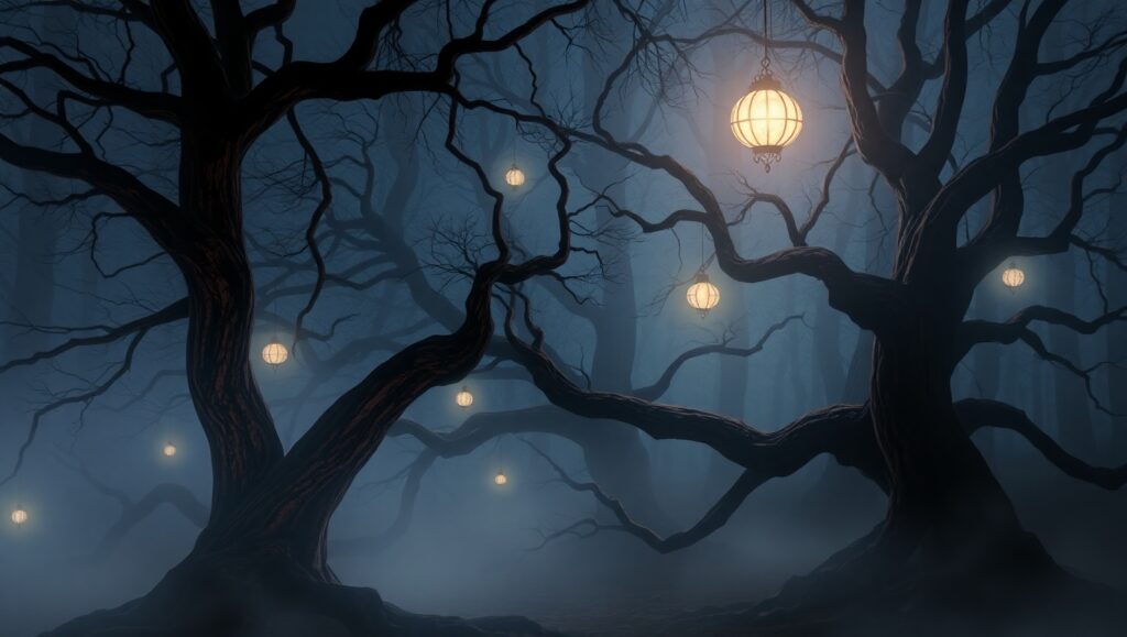 Eerie Glow in the Haunted Forest – free AI stock image