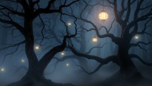 Eerie Glow in the Haunted Forest – free AI stock image