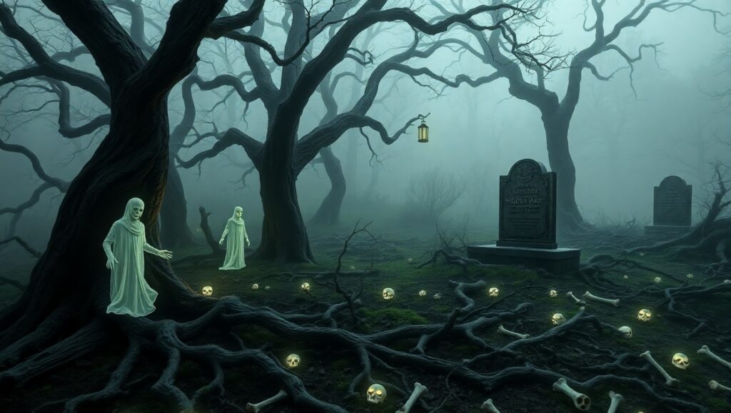 Eerie Night in the Haunted Forest W4R – free AI stock image