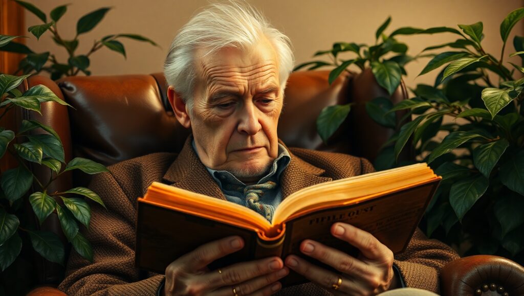 Elderly Reader in Golden Light – free AI stock image