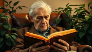 Elderly Reader in Golden Light – free AI stock image