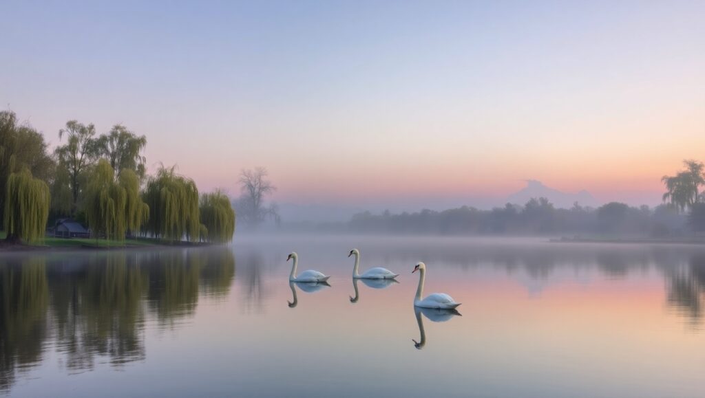 Elegance of Dusk at the Lake – free AI stock image