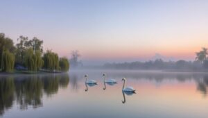 Elegance of Dusk at the Lake – free AI stock image