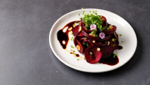Elegant Beetroot Spiral Presentation – free AI stock image