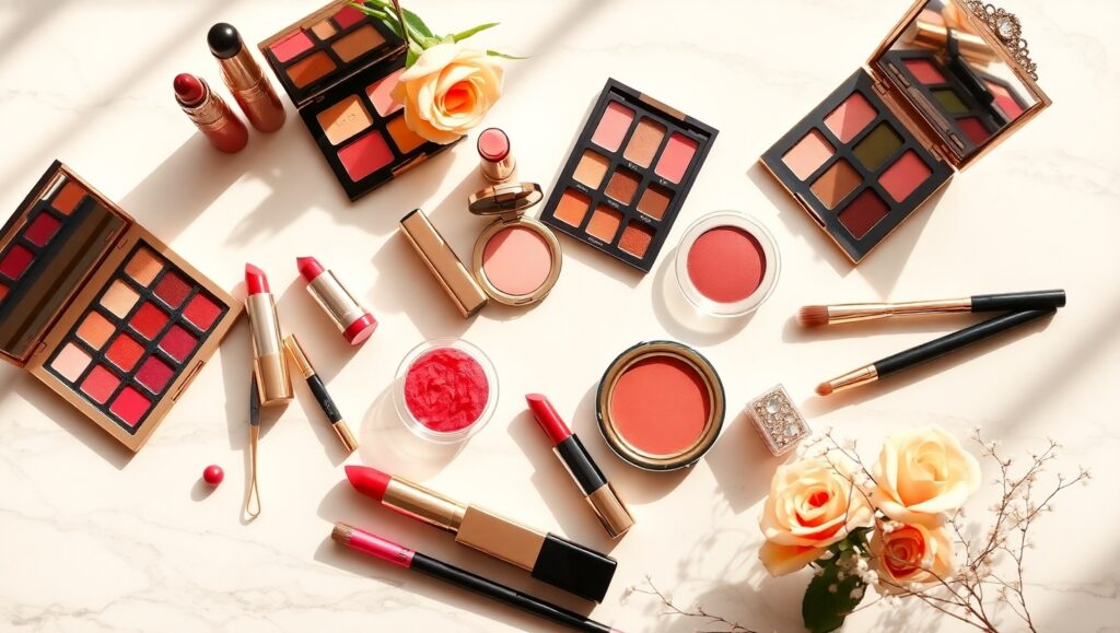 Elegant Cosmetic Flatlay Display – free AI stock image