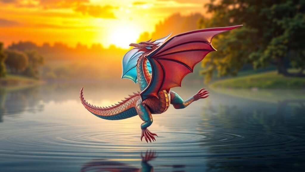 Elegant Dragon Over Tranquil Waters – free AI stock image