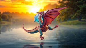 Elegant Dragon Over Tranquil Waters – free AI stock image