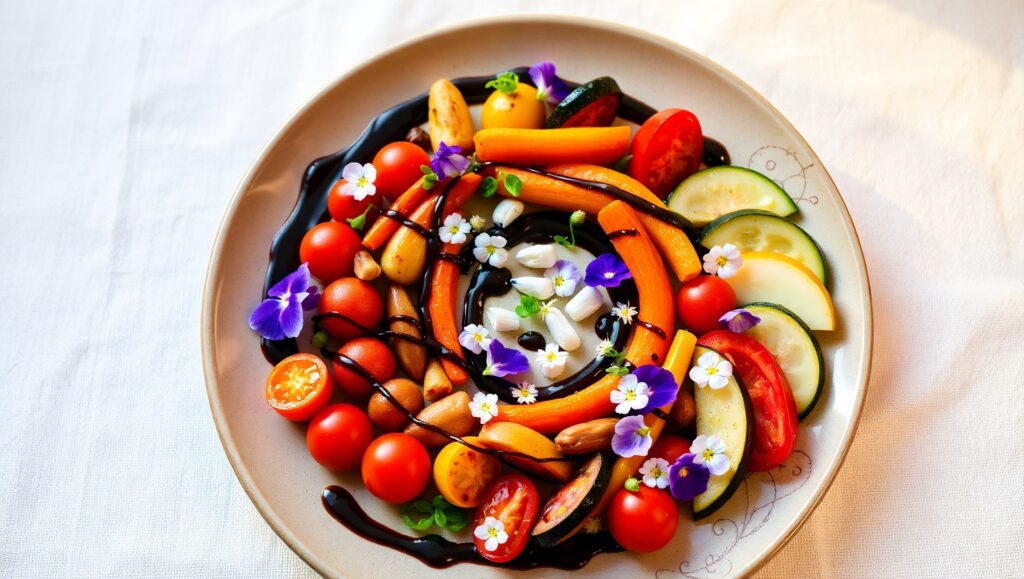 Elegant Vegetable Artistry on Plate – free AI stock image