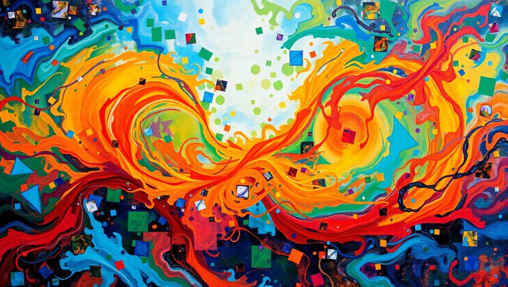 Emotional Chaos in Colorful Flow – free AI stock image