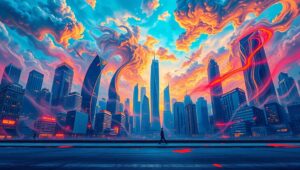 Emotional Chaos in Urban Landscape – free AI stock image