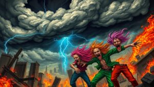 Emotional Chaos in Urban Storm – free AI stock image