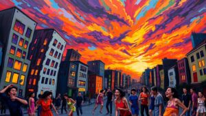 Emotional Cityscape at Dusk – free AI stock image