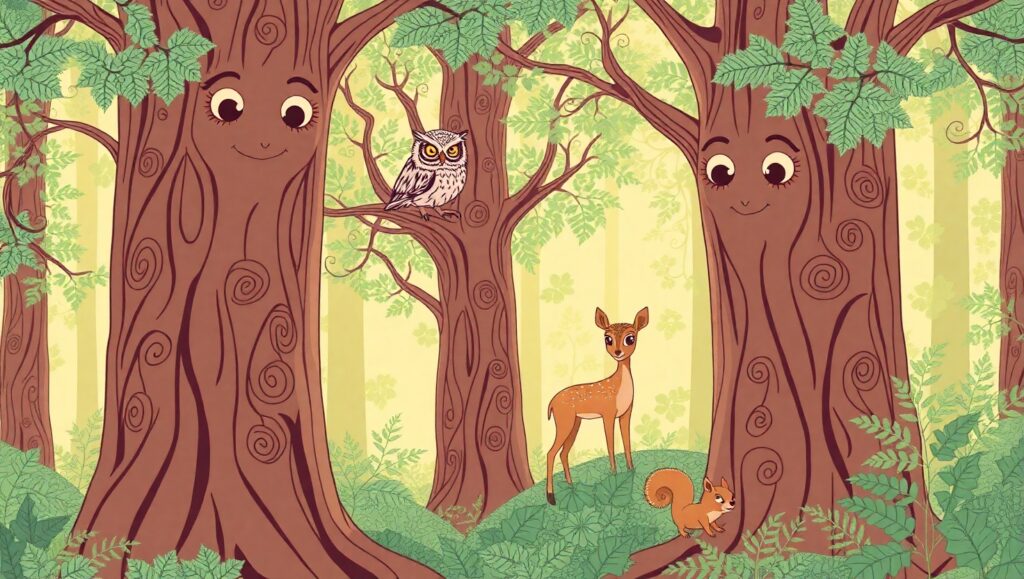 Emotional Forest Creatures in Line Art – free AI stock image