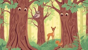 Emotional Forest Creatures in Line Art – free AI stock image