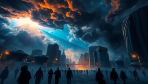 Emotional Storm Over the City – free AI stock image