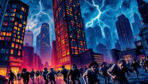 Emotions Unleashed in a Stormy City – free AI stock image