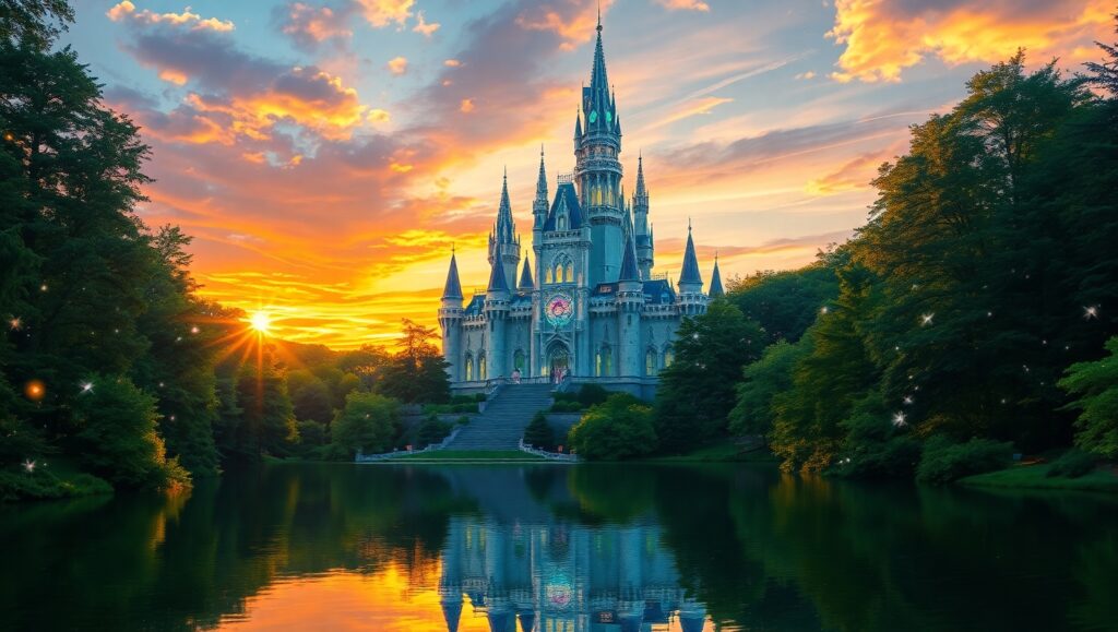 Enchanted Crystal Castle at Sunset – free AI stock image