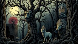 Enchanted Forest of Crowned Creatures – free AI stock image